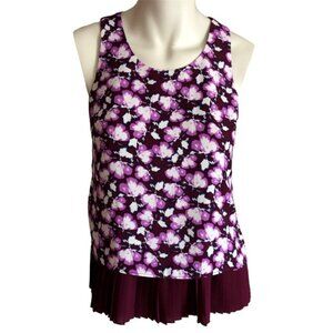 Banana Republic Petite XS Floral Tank Top • Pleated Hem • Fuchsia & Navy